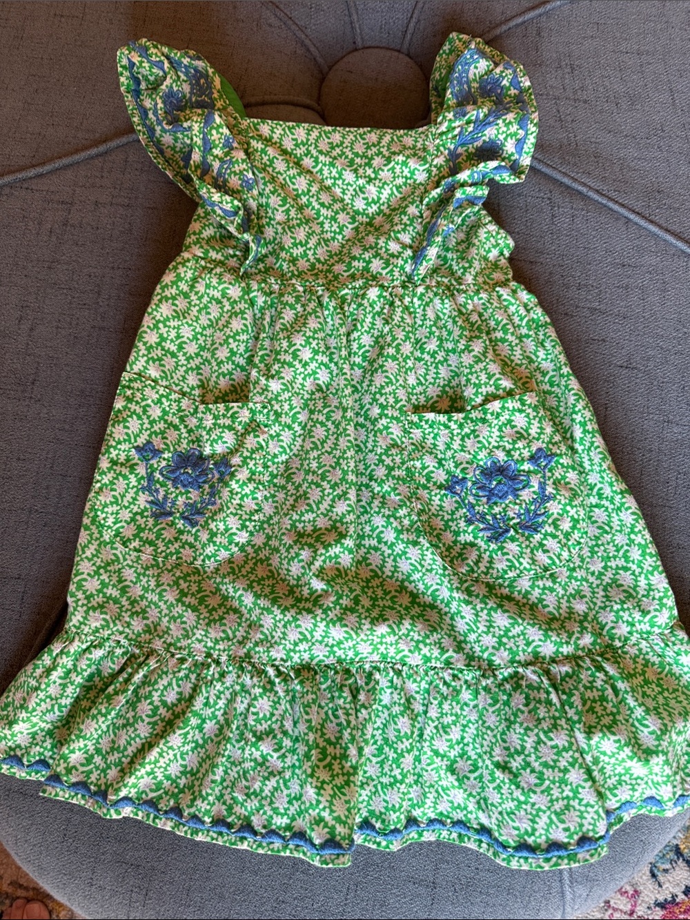 Mini Boden Green and Blue Floral Ruffle Dress - Picture 1 of 5